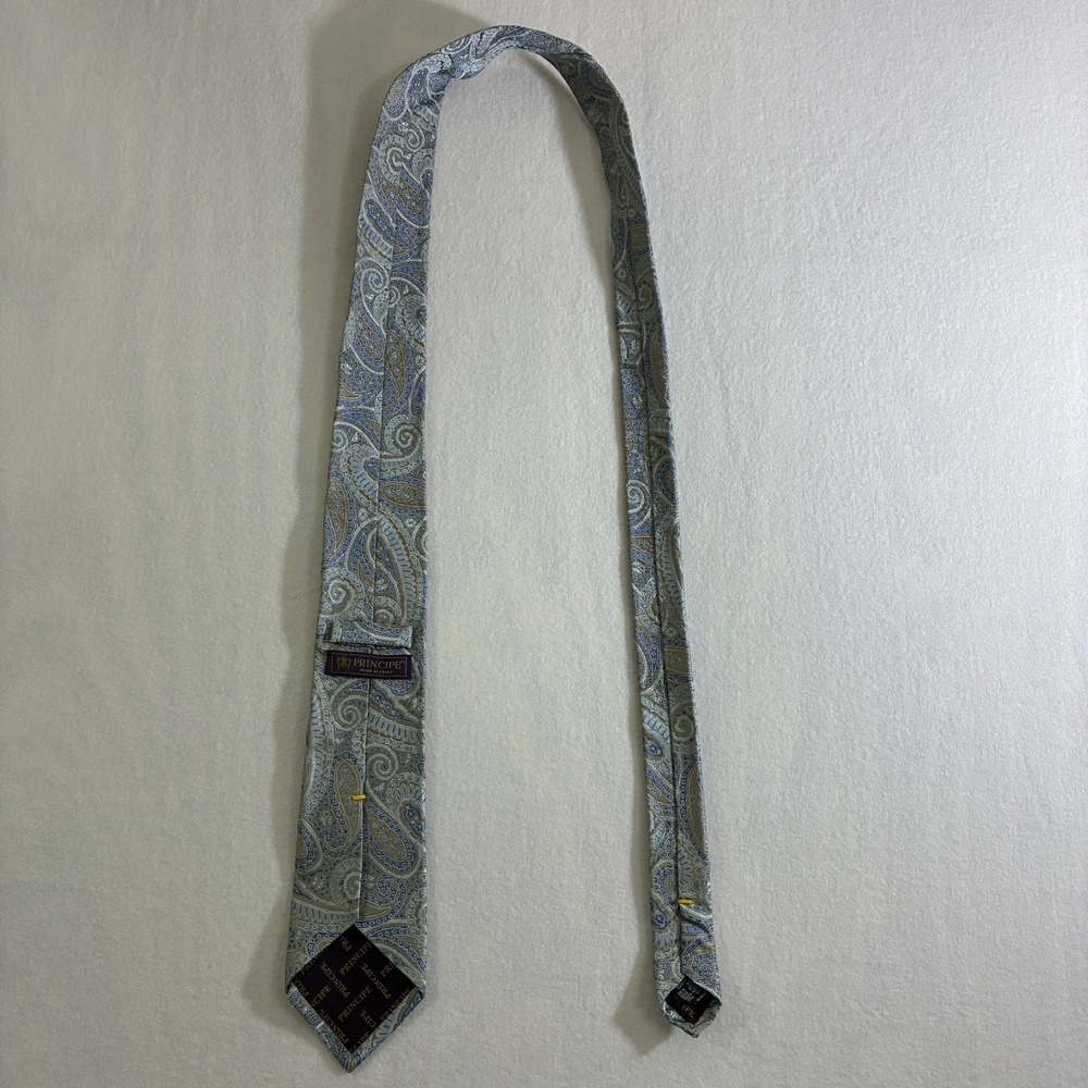 Principe Necktie Mens Blue Tan Paisley 100% Silk Classic Made in Italy